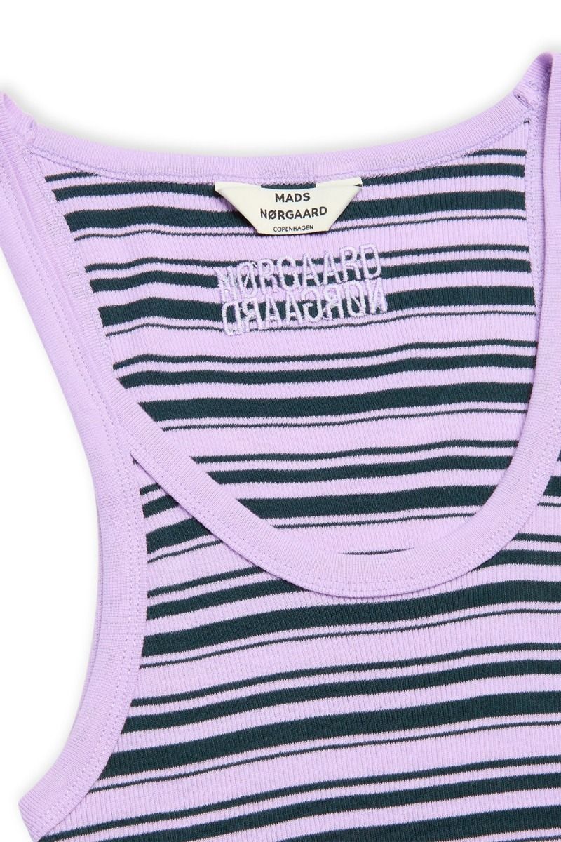 Mads Nørgaard - Kjole - 2x2 Cotton Stripe Carina Dress - Lavendula/Magical Forest