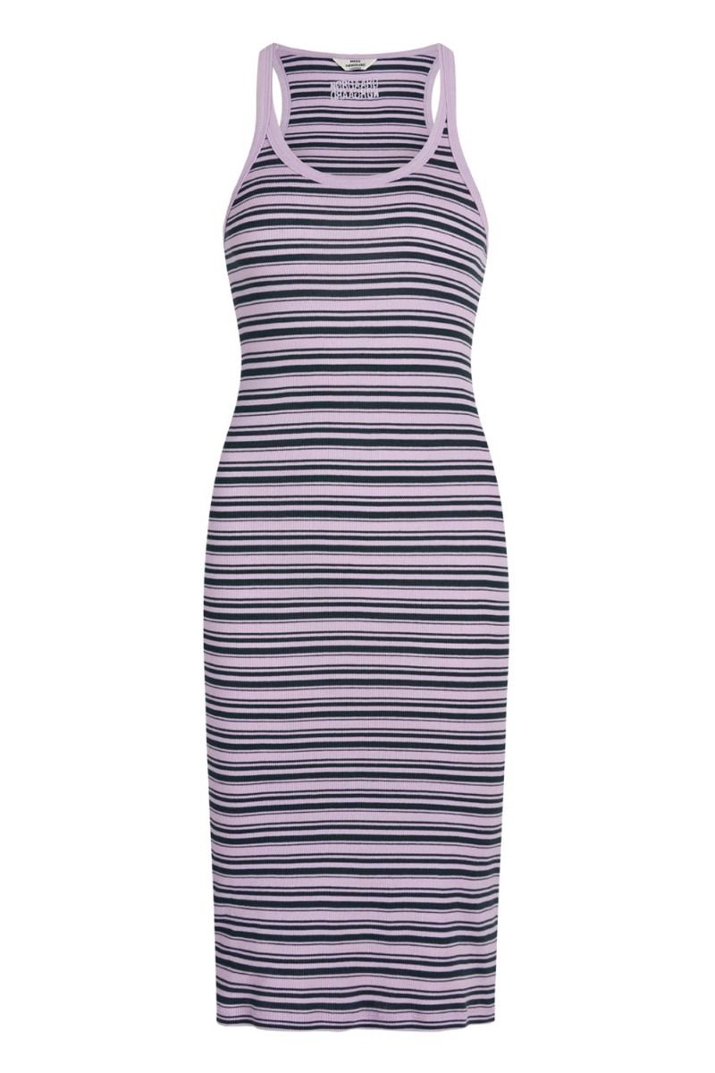 Mads Nørgaard - Kjole - 2x2 Cotton Stripe Carina Dress - Lavendula/Magical Forest