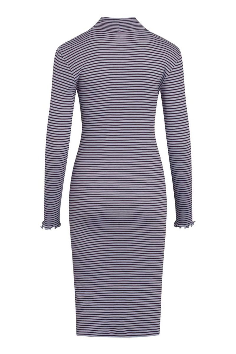 Mads Nørgaard - Kjole - 2x2 Cotton Stripe Scuba Dress - Brunnera/Winetasting