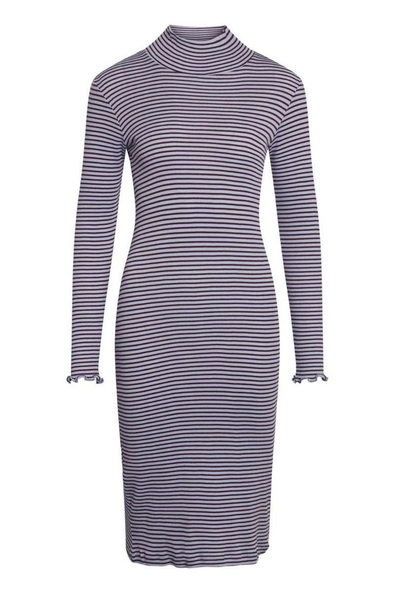Mads Nørgaard - Kjole - 2x2 Cotton Stripe Scuba Dress - Brunnera/Winetasting