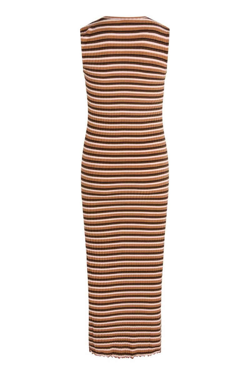 Mads Nørgaard - Kjole - 5x5 Stripe Polly Dress - 5x5 Stripe Pecan Brown
