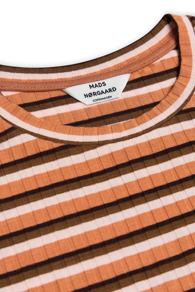 Mads Nørgaard - Kjole - 5x5 Stripe Polly Dress - 5x5 Stripe Pecan Brown