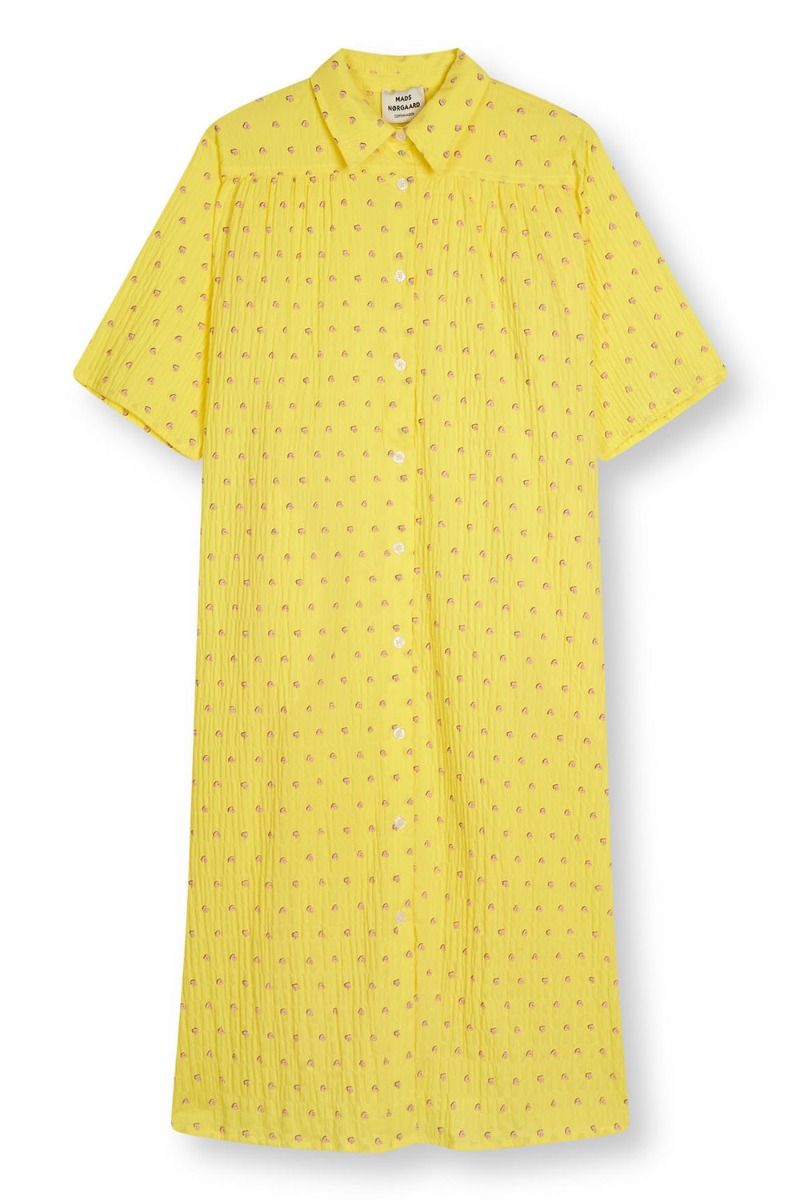 Mads Nørgaard - Kjole - Crinckle Pop Canaria Dress AOP - Mush Dot Aop/Lemon Zest