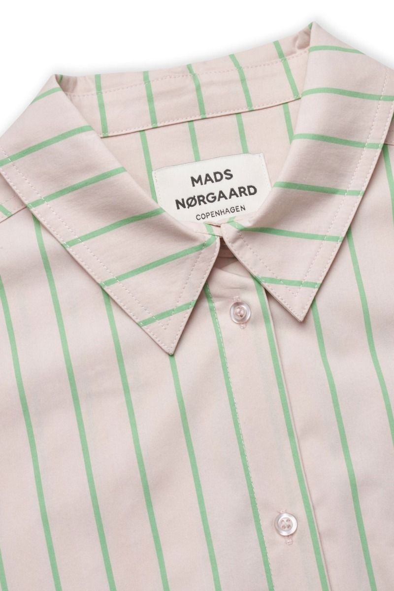 Mads Nørgaard - Kjole - Organic Poplin Dylan Dress - Gossamer Pink/Classic Green