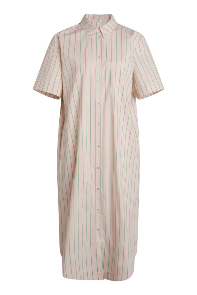 Mads Nørgaard - Kjole - Organic Poplin Dylan Dress - Gossamer Pink/Classic Green