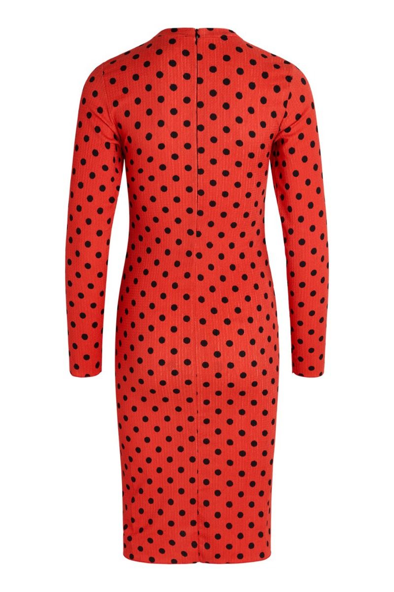 Mads Nørgaard - Kjole - Pollux Dimma Dress - Midi Dot AOP Cherry Tomato