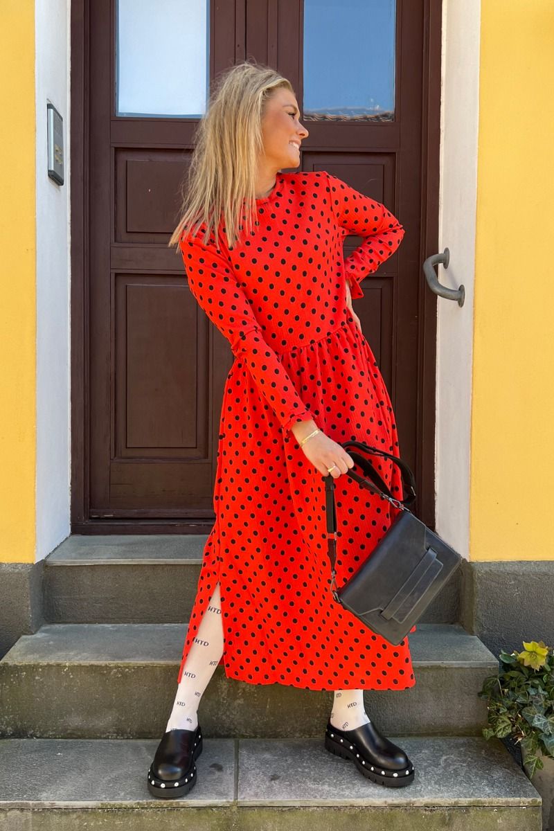 Mads Nørgaard - Kjole - Pollux Docca Dress - Midi Dot/Cherry Tomato