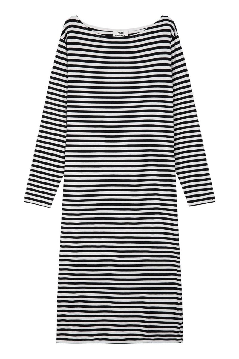 Mads Nørgaard - Kjole - Soft Single Stripe Silas Dress - Black/Snow White