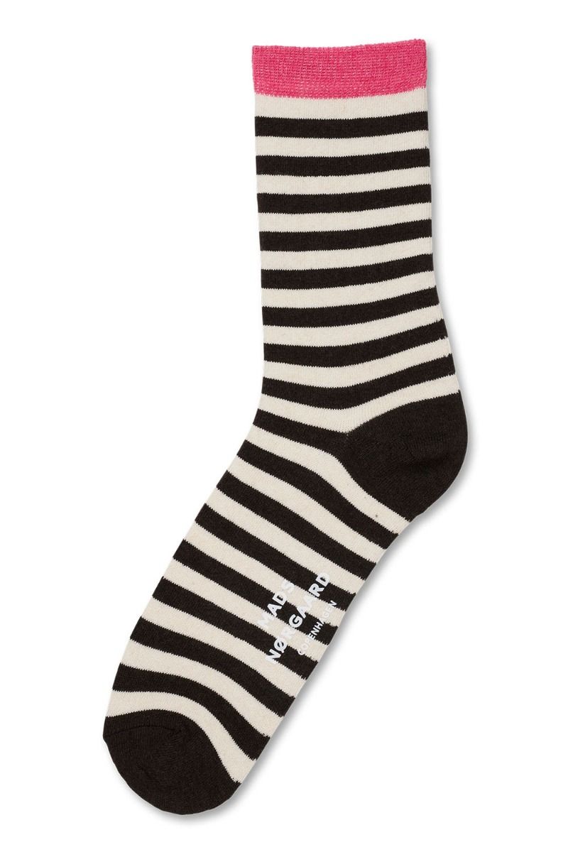 Mads Nørgaard - Strømper - Sock Pair Ana Mix - Black Coffee Stripe/Blue Dot