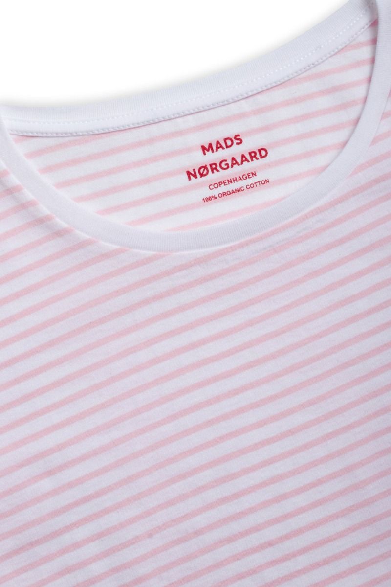 Mads Nørgaard - T-shirt - Organic Favorite Stripe Teasy - White/Light Pink