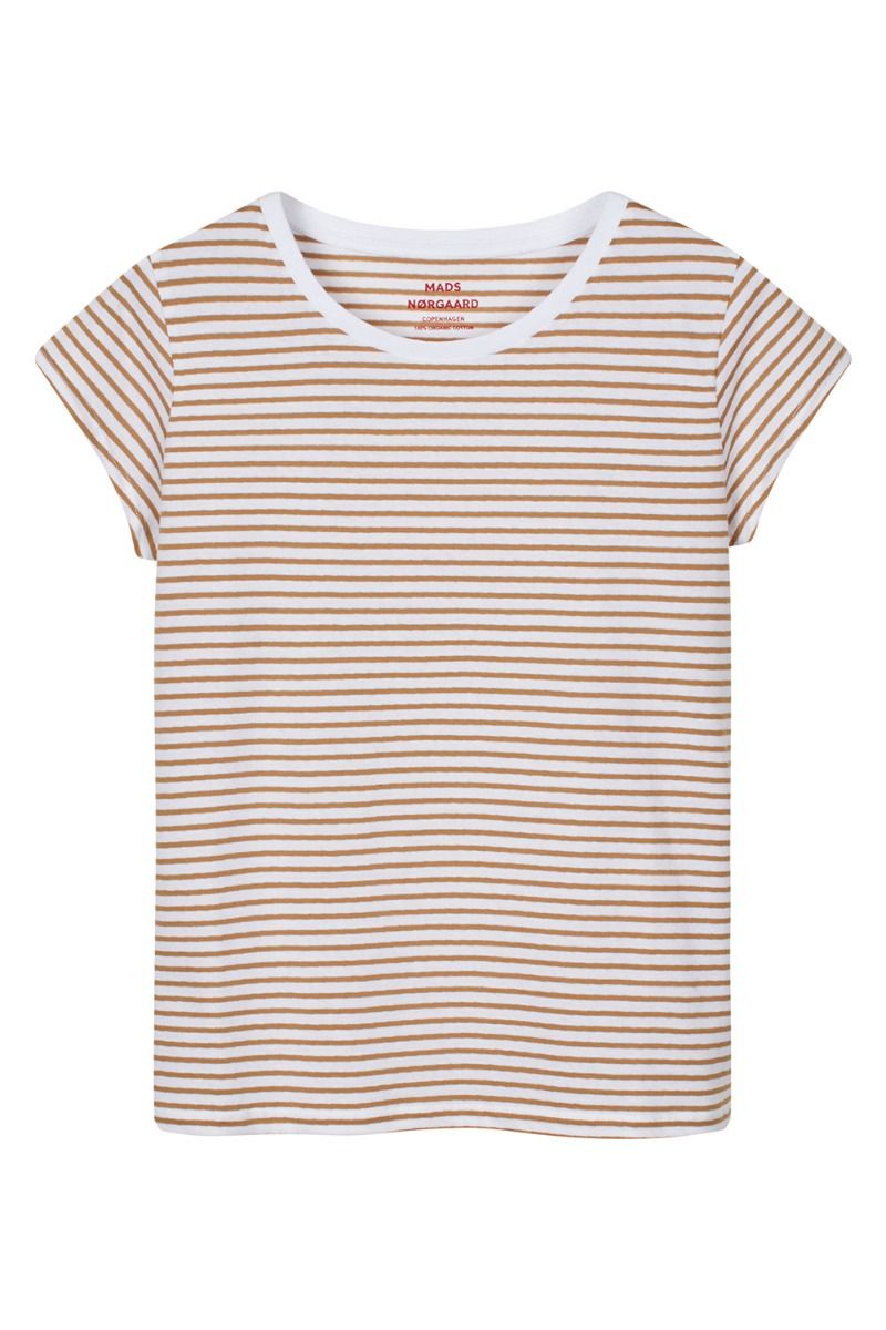 Mads Nørgaard - T-shirt - Organic Jersey Stripe Teasy Tee FAV - Brilliant White/Tiger'S Eye