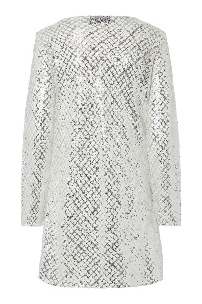 Pieces - Kjole - Malfrid LS Sequins Dress - Bright White/Silver Sequins (Levering start september)