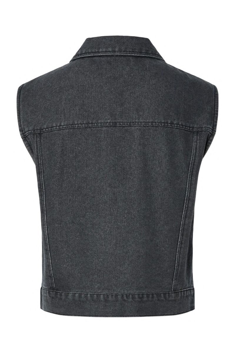 Pieces - Vest - Malika Rhinestone Denim Vest - Black washed (Levering start september)