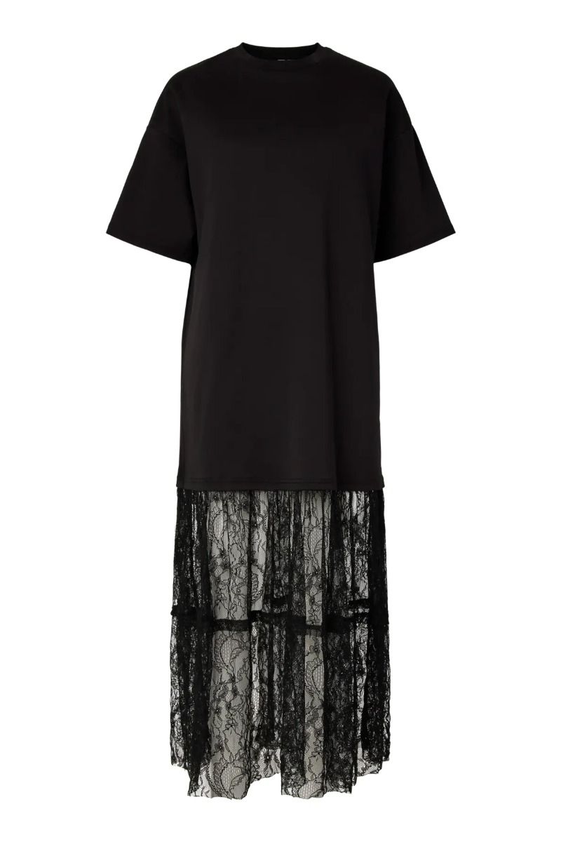 Pieces - T-shirt - Malle 2/4 Long Lace Dress - Black