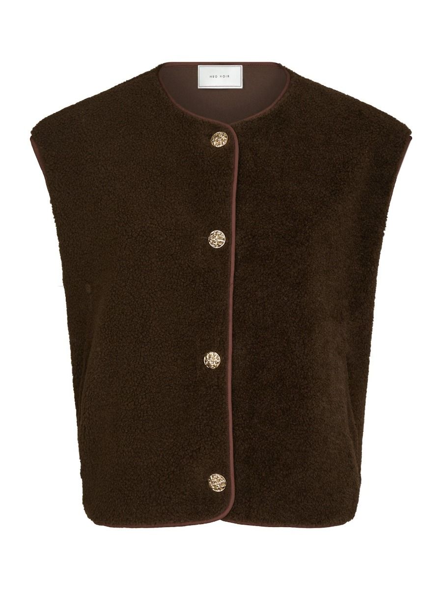 Neo Noir - Vest - Mariko Teddy Vest - Dark brown