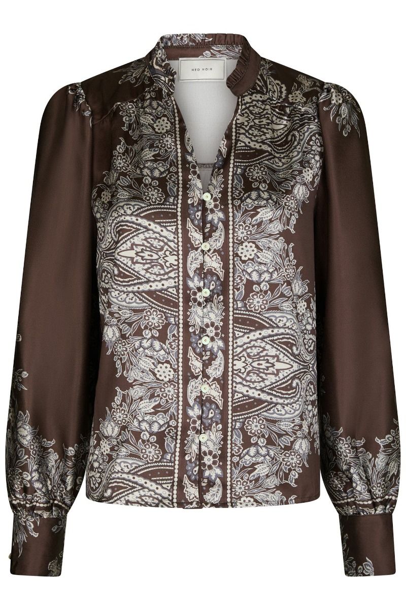 Neo Noir - Skjorte - Massima Paisley Border Blouse - Dark brown