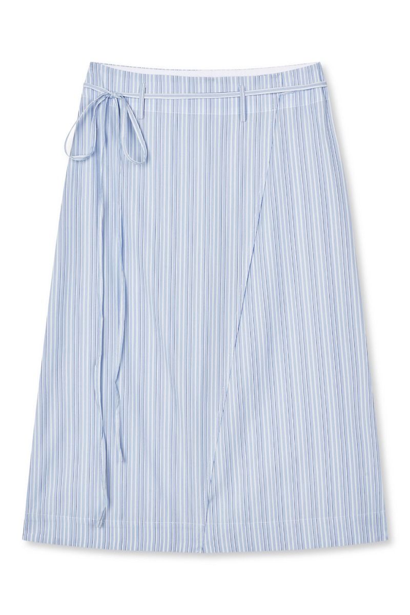 Mads Nørgaard - Nederdel - Mia Poplin Marty Wrap Skirt - Pinstripe/Provence 