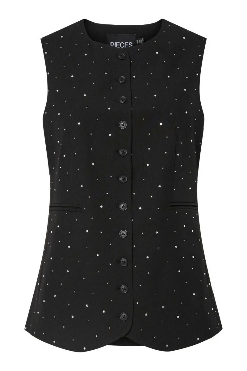 Pieces - Vest - Michelle Rhinestone Waistcoat - Black