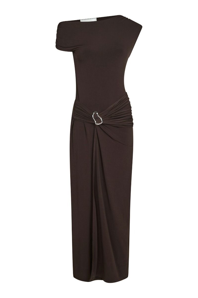 Neo Noir - Kjole - Minja Drapy Dress - Chocolate Brown