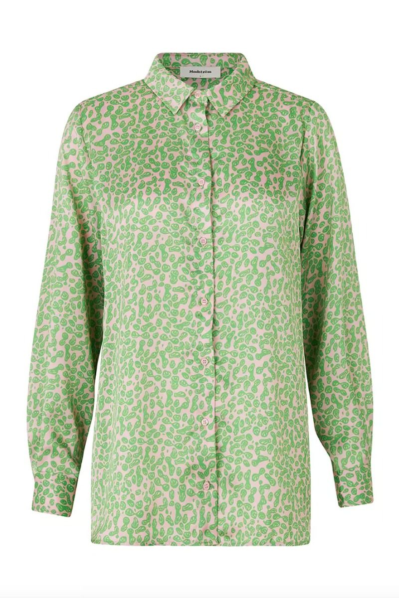 Modström - Skjorte - ClarkeMD Print Shirt - Classic Green Smiley