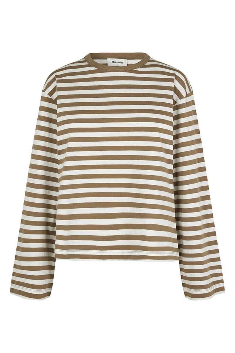 Modström - Bluse - HellenMD LS Stripe T-shirt - Dune White Stripe