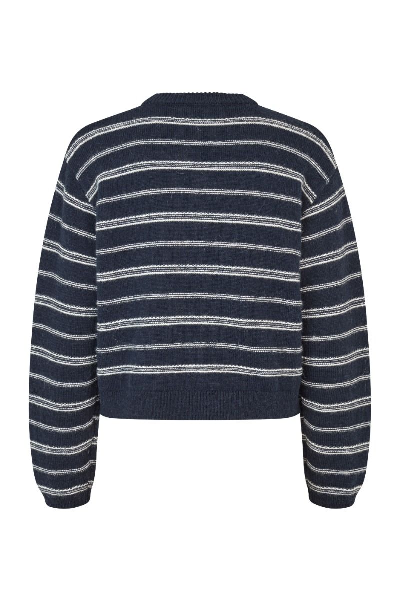 Modström - Strik - LineusMD Stripe O-neck - Navy Sky Soft White Stripe