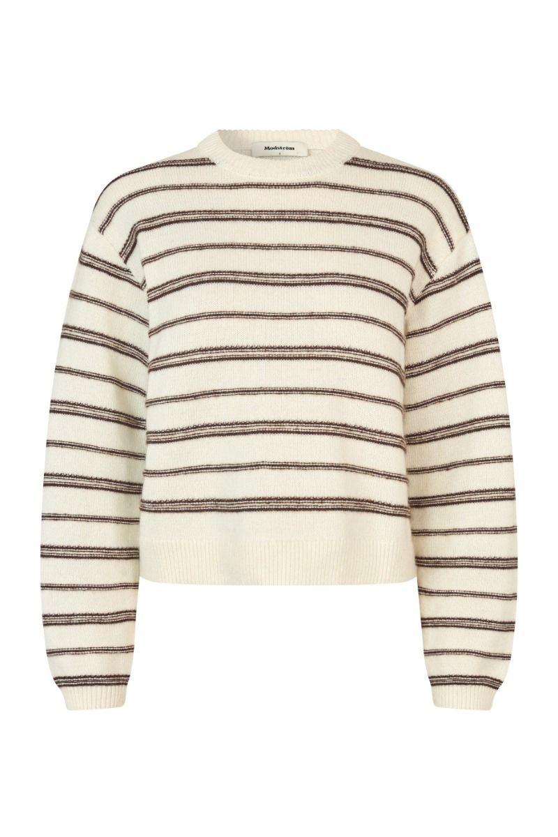Modström - Strik - LineusMD Stripe O-neck - Soft White Cedar Stripe