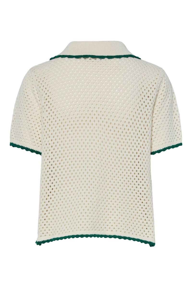 Pieces - Cardigan - Molly SS Collar Knit Cardigan - Cloud Dancer/Medium Green