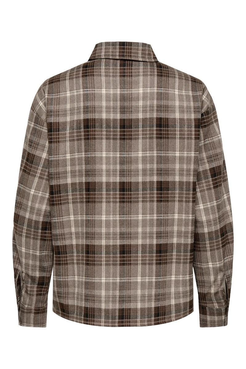 JDY - Skjorte - Maddie L/S Loose Chech Shirt - Sandshell Grey & Brown