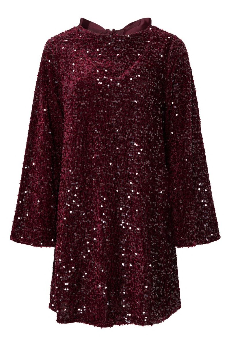 Pieces - Kjole - Kam LS Deep Back Bow Dress - Tawny Port