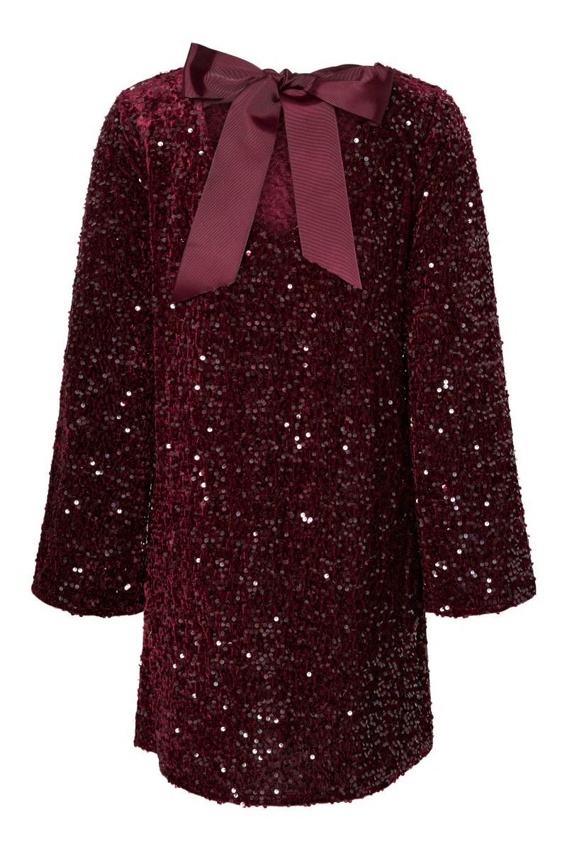 Pieces - Kjole - Kam LS Deep Back Bow Dress - Tawny Port