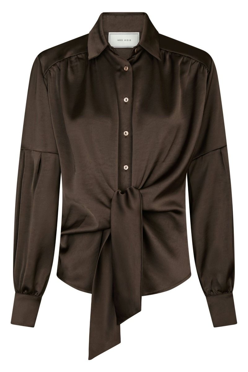 Neo Noir - Bluse - Naja Satin Shirt - Dark Brown