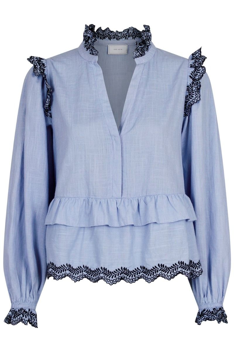 Neo Noir - Bluse - Panama Embroidery Blouse - Light Blue
