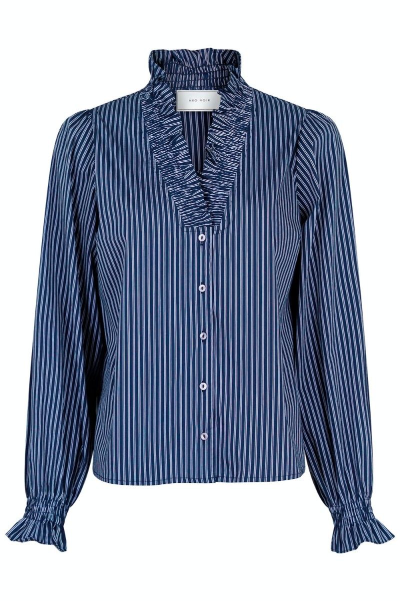 Neo Noir - Skjorte - Brielle Multi Stripe Shirt - Dark Navy