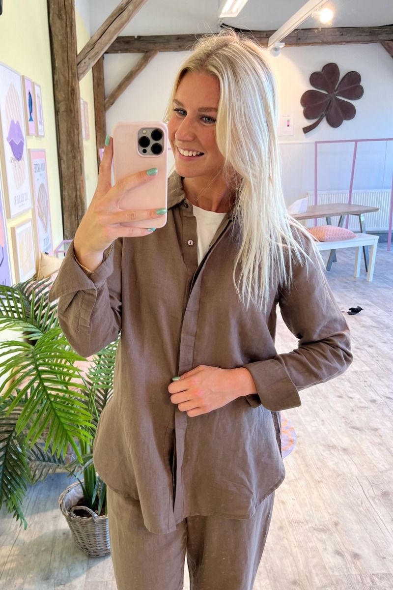 Neo Noir - Skjorte - Sound Linen Shirt - Dusty Brown