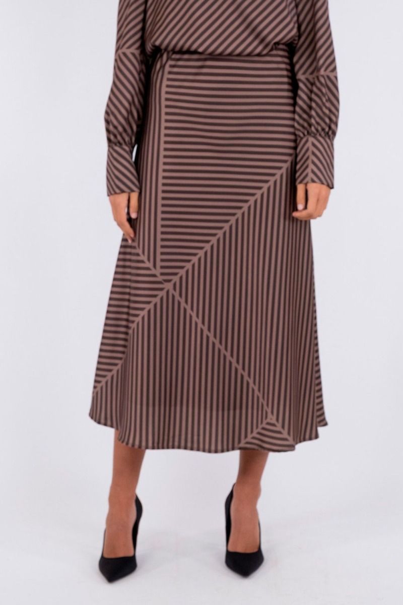 Neo Noir - Bovary Mix Lines Skirt - Dark brown
