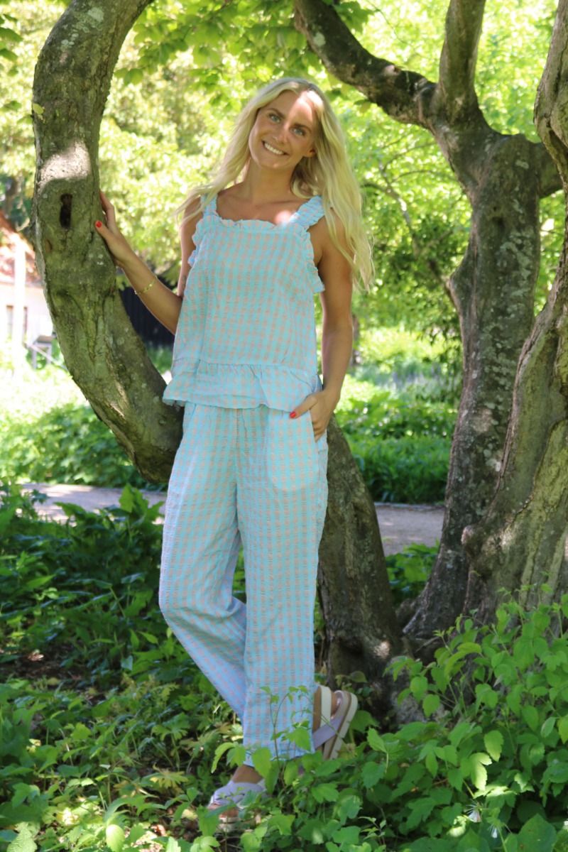 Neo Noir - Bukser - Ina Candy Check Pants - Light Blue
