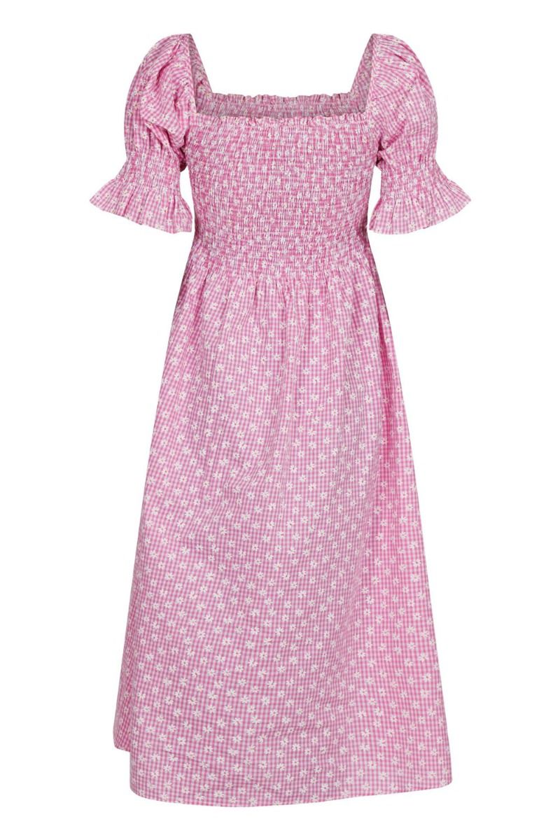 Neo Noir - Kjole - Victoria Check Flower Dress - Pink