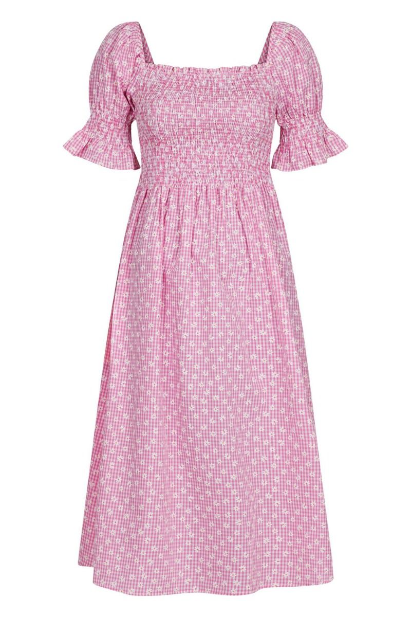 Neo Noir - Kjole - Victoria Check Flower Dress - Pink