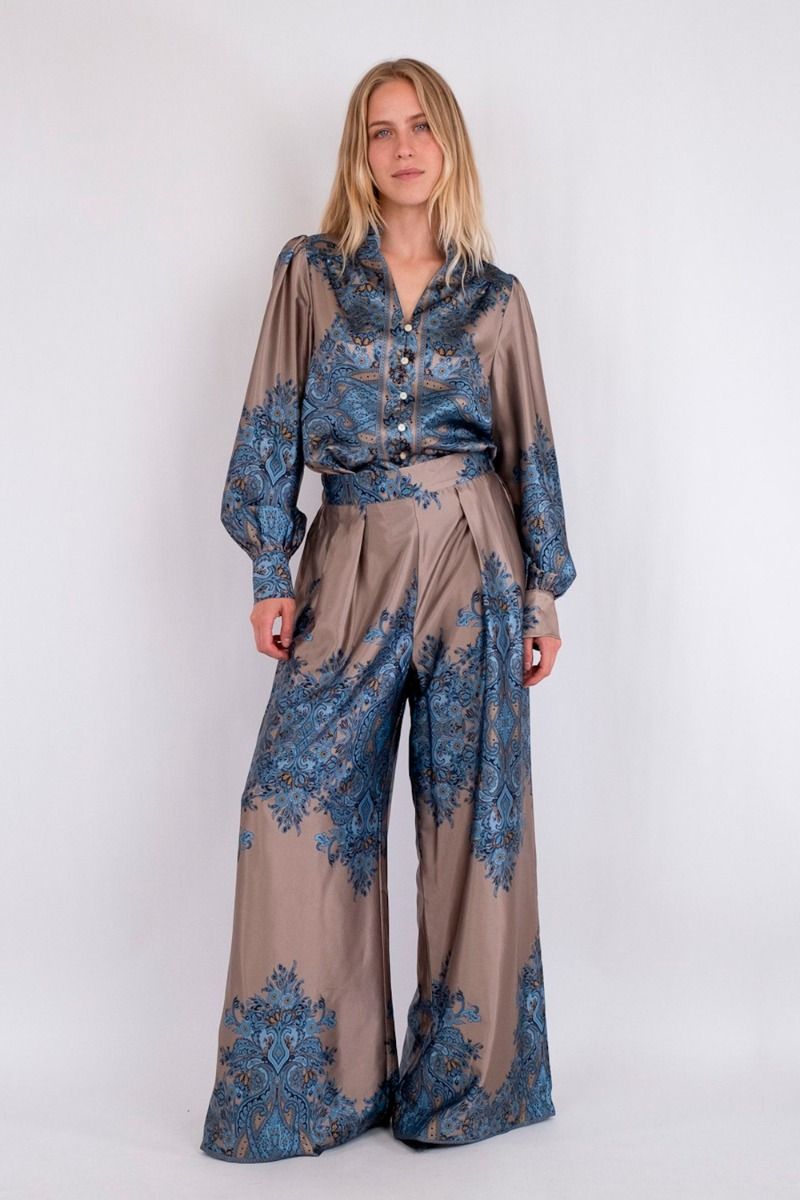 Neo Noir - Bukser - Mana Paisley Border Pants - Blue 