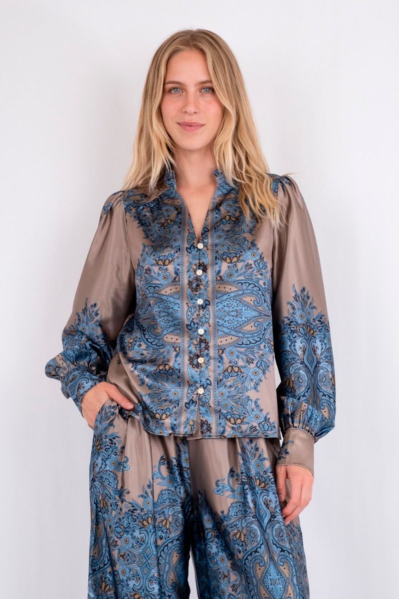 Neo Noir - Skjorte - Massima Paisley Border Blouse - Blue