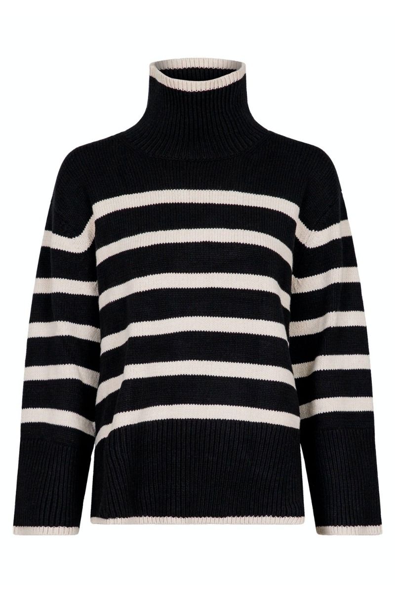 Neo Noir - Strik - Fanning Stripe Knit Blouse - Black