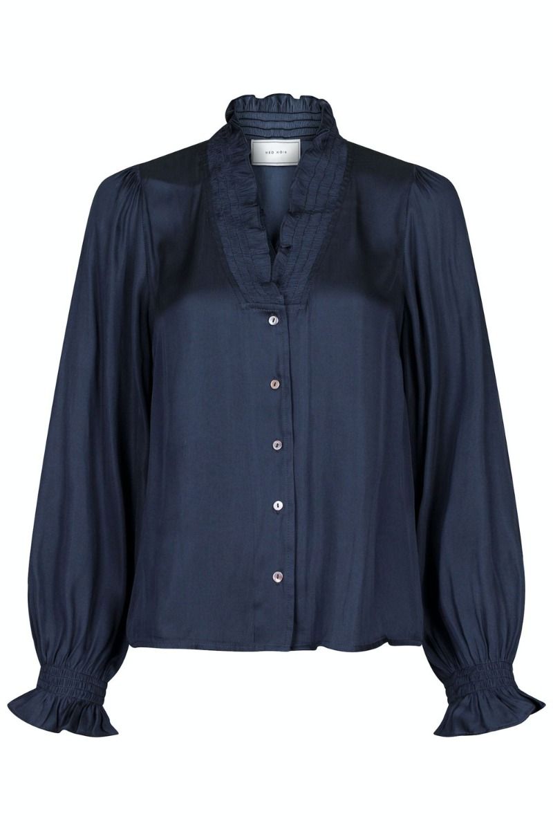 Neo Noir - Skjorte - Brielle Satin Blouse - Midnight Blue