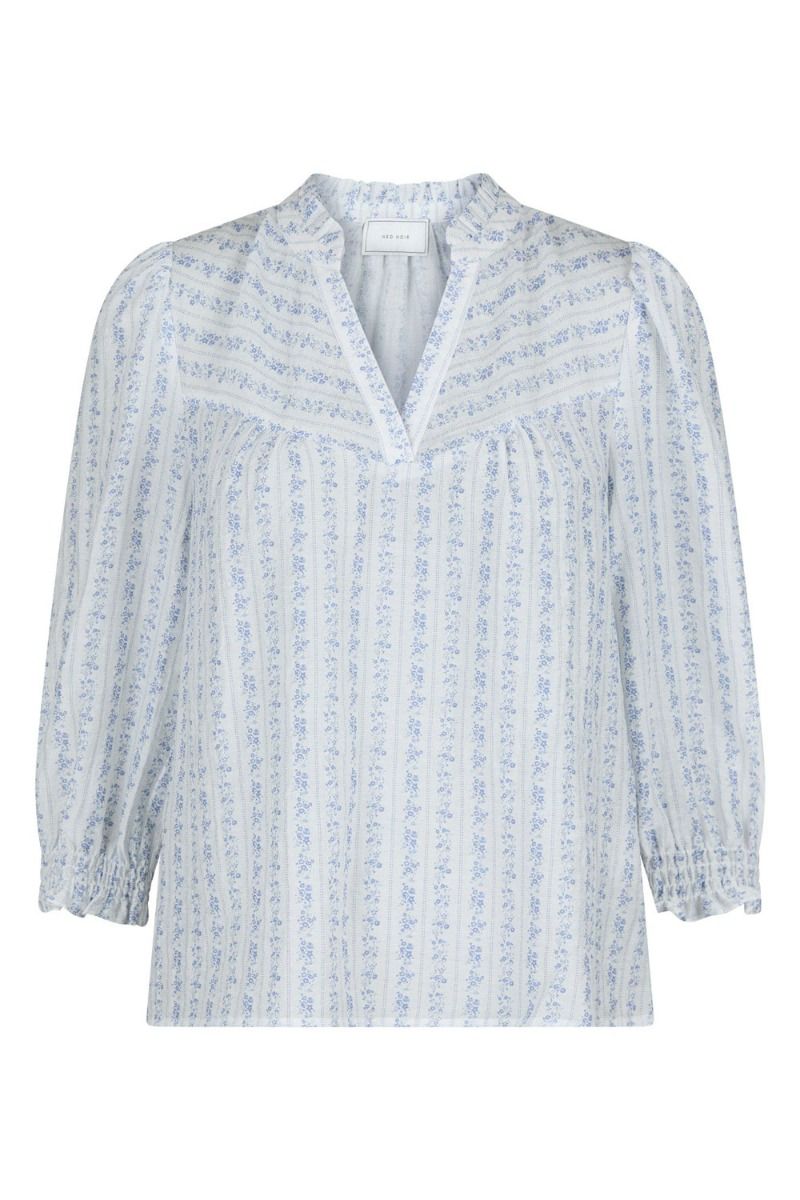 Neo Noir - Bluse - Carlie Flower Stripe Blouse - Blue