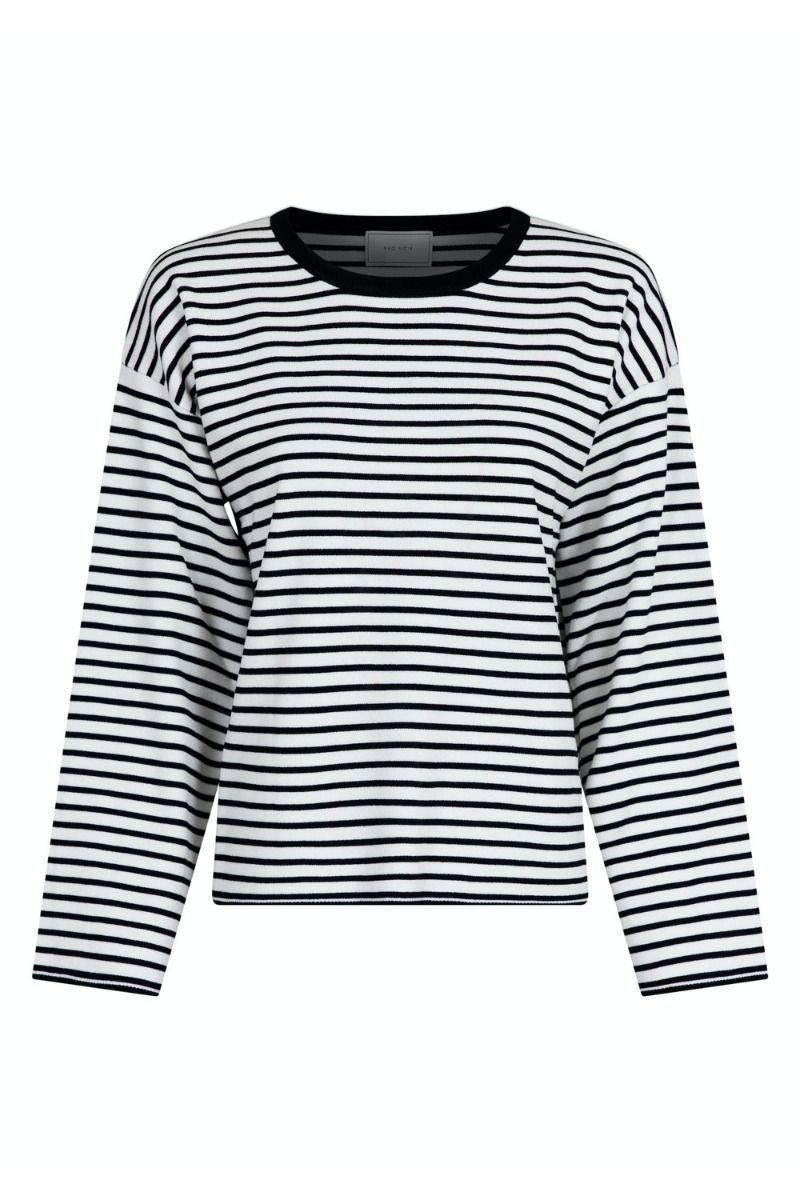 Neo Noir - Bluse - Enna Stripe Knit Blouse - White/Black