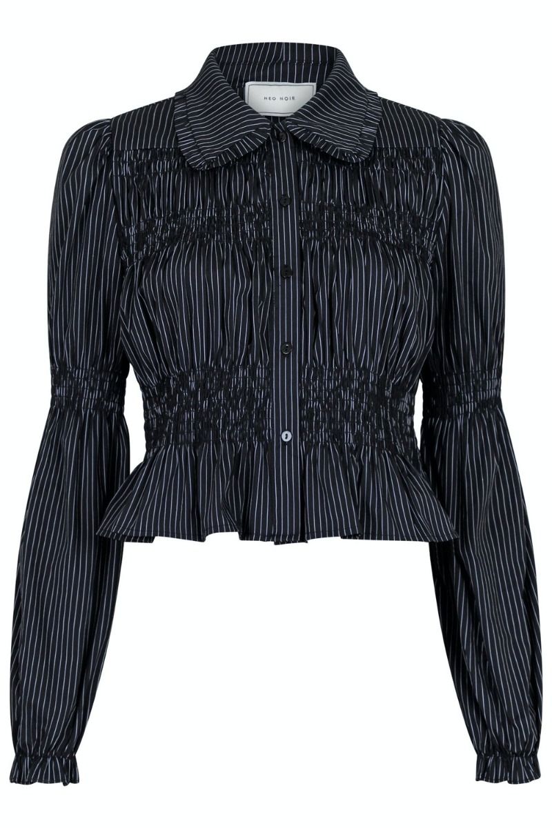Neo Noir - Bluse - Kella Stripe Smock Shirt - Black