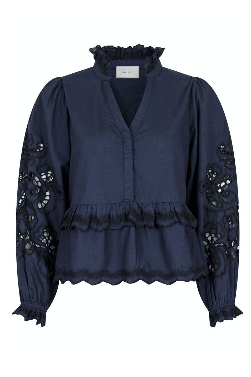 Neo Noir - Bluse - Kimmo Embroidery Blouse - Navy