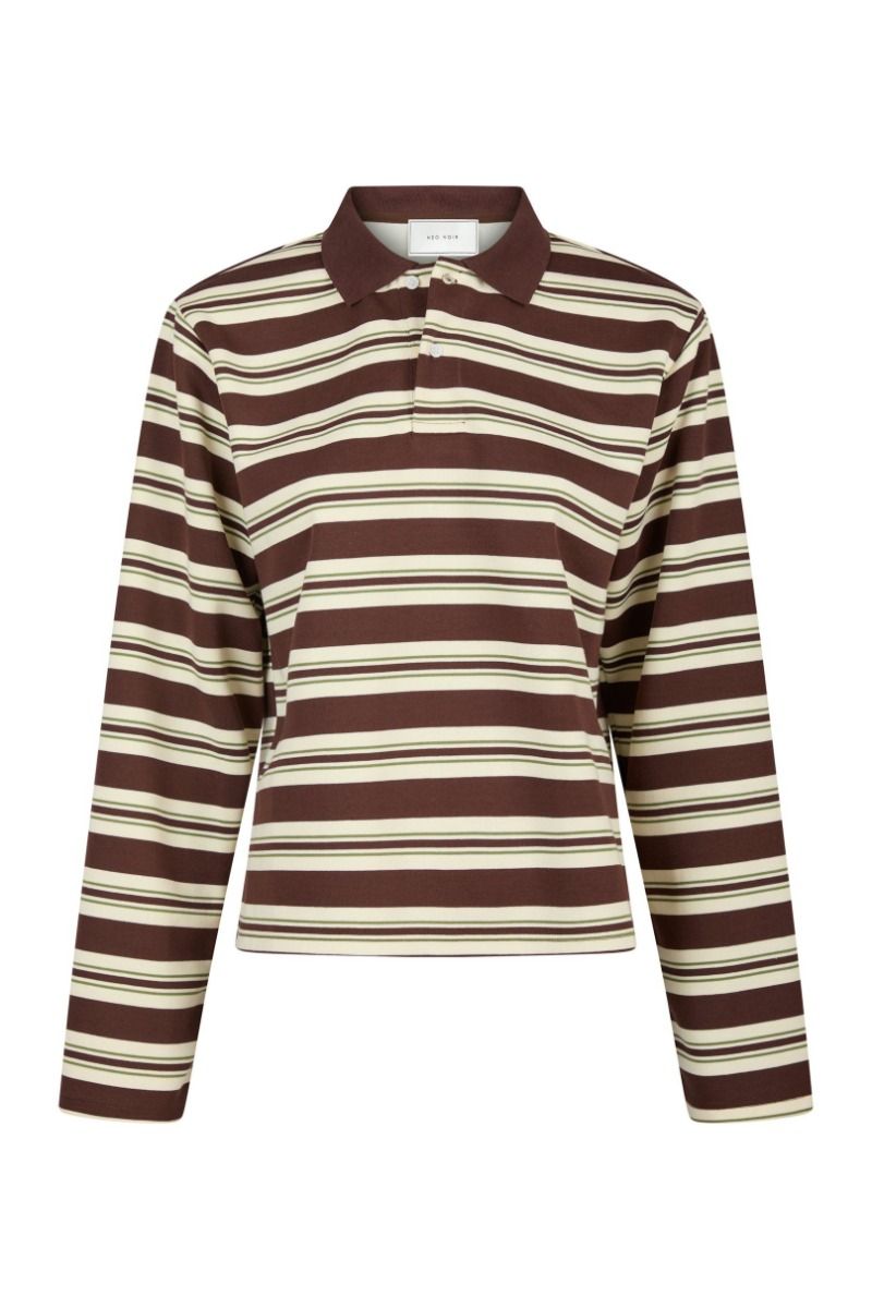 Neo Noir - Bluse - Mala Stripe Polo Blouse - Brown