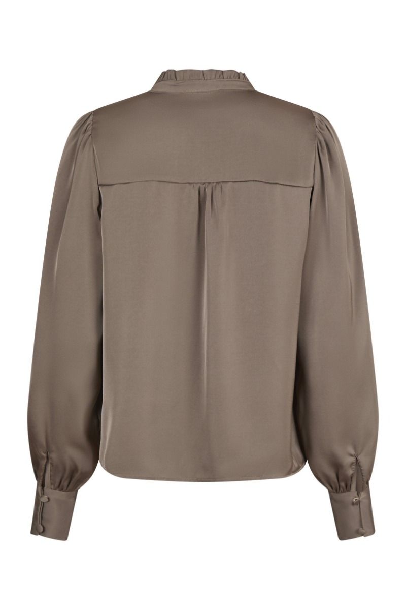 Neo Noir - Bluse - Massima Drapy Satin Blouse - Dark Taupe