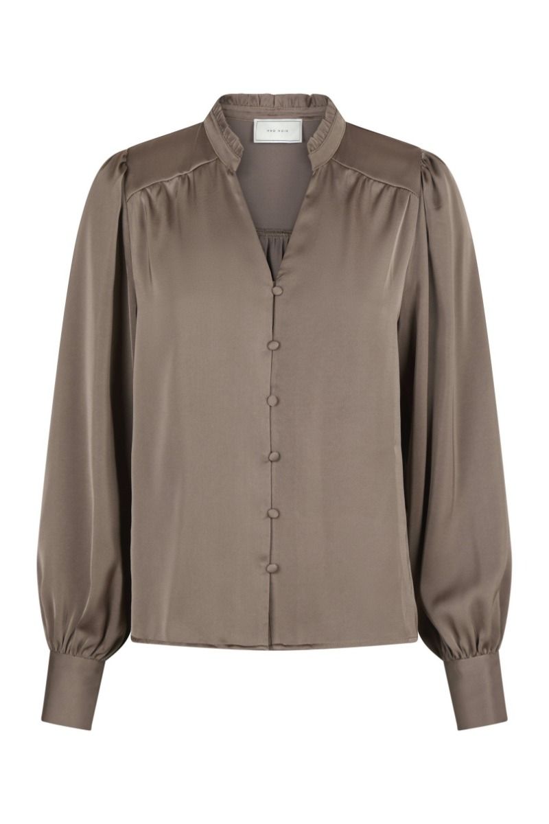 Neo Noir - Bluse - Massima Drapy Satin Blouse - Dark Taupe